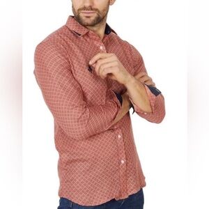 Mens Medium Orange & Navy Blue Button Down Shirt